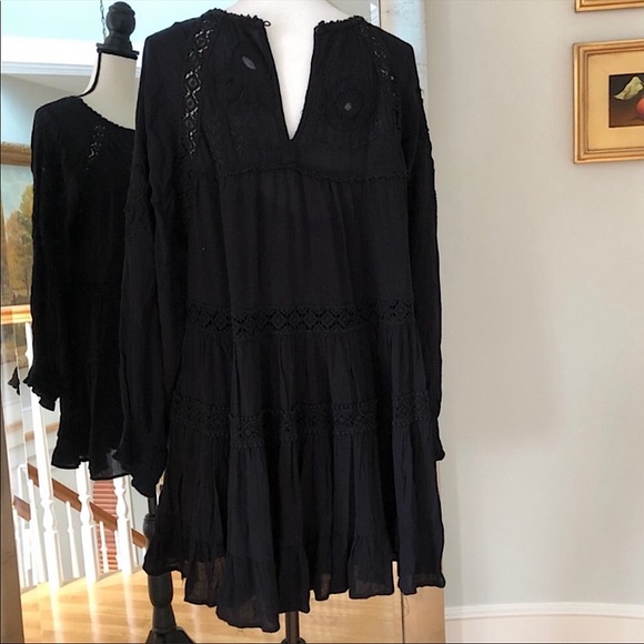 ❌SOLD❌ FREE PEOPLE Mini Dress Piece of Your Heart Tiered Beautiful Black Lace 🖤 - Picture 10 of 15